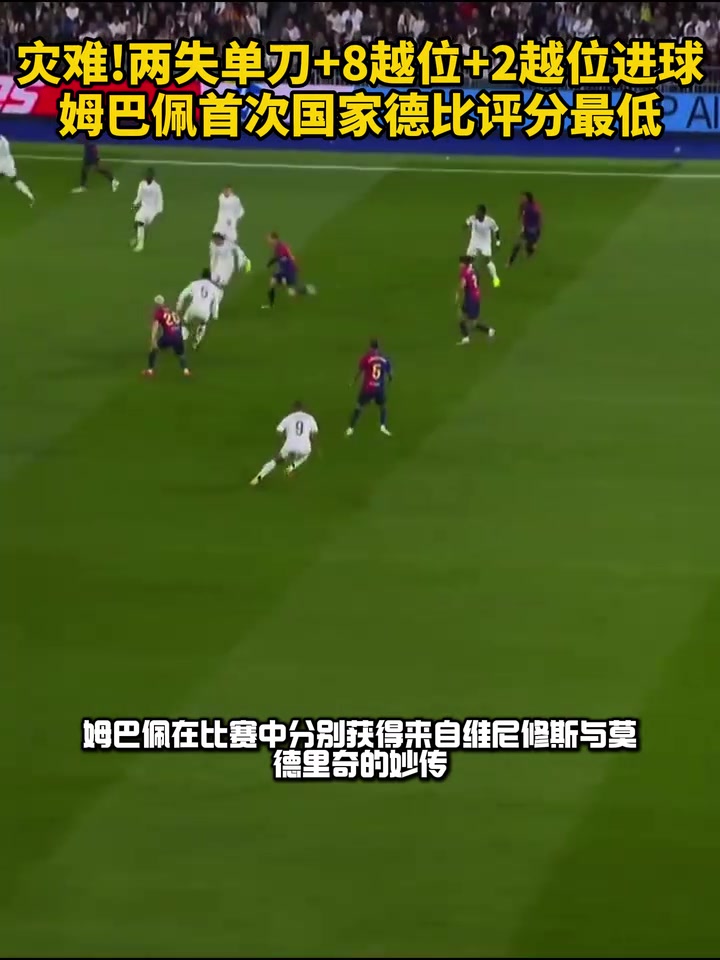 災難！兩失單刀+8越位+2越位進球 姆巴佩國家德比評分最低！