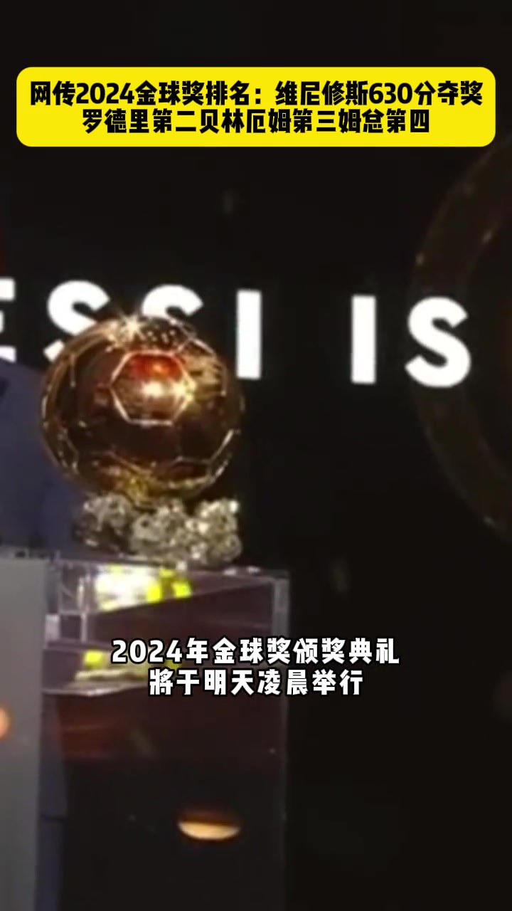 能信嗎？網(wǎng)傳2024金球獎(jiǎng)排名:維尼修斯630分獲獎(jiǎng) 羅德里576分第二