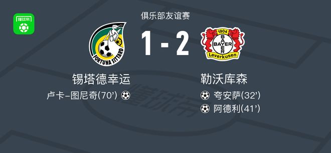 勒庫森勝錫塔德，阿德利、夸安薩進(jìn)球2-1